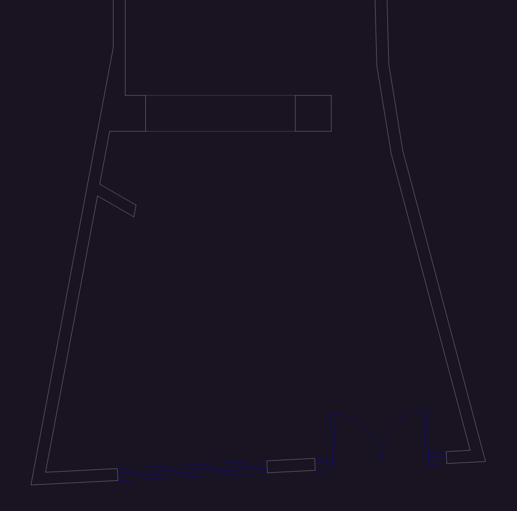 CAD floor plan of a small cafe showing double doors and partition walls in blue and white.