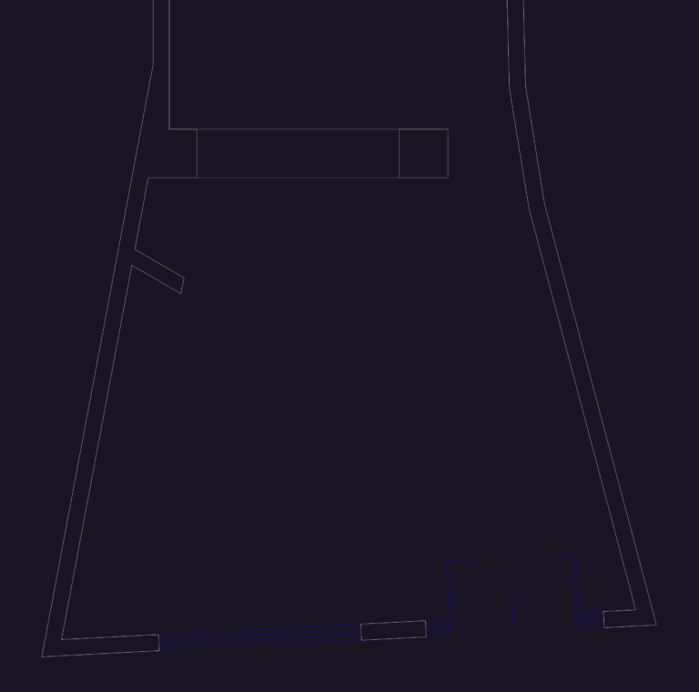 CAD floor plan of a small cafe showing double doors and partition walls in blue and white.