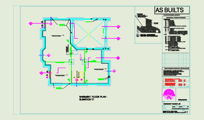 Residential Basement Floor Plan with Structural Framing Schedule and Section
