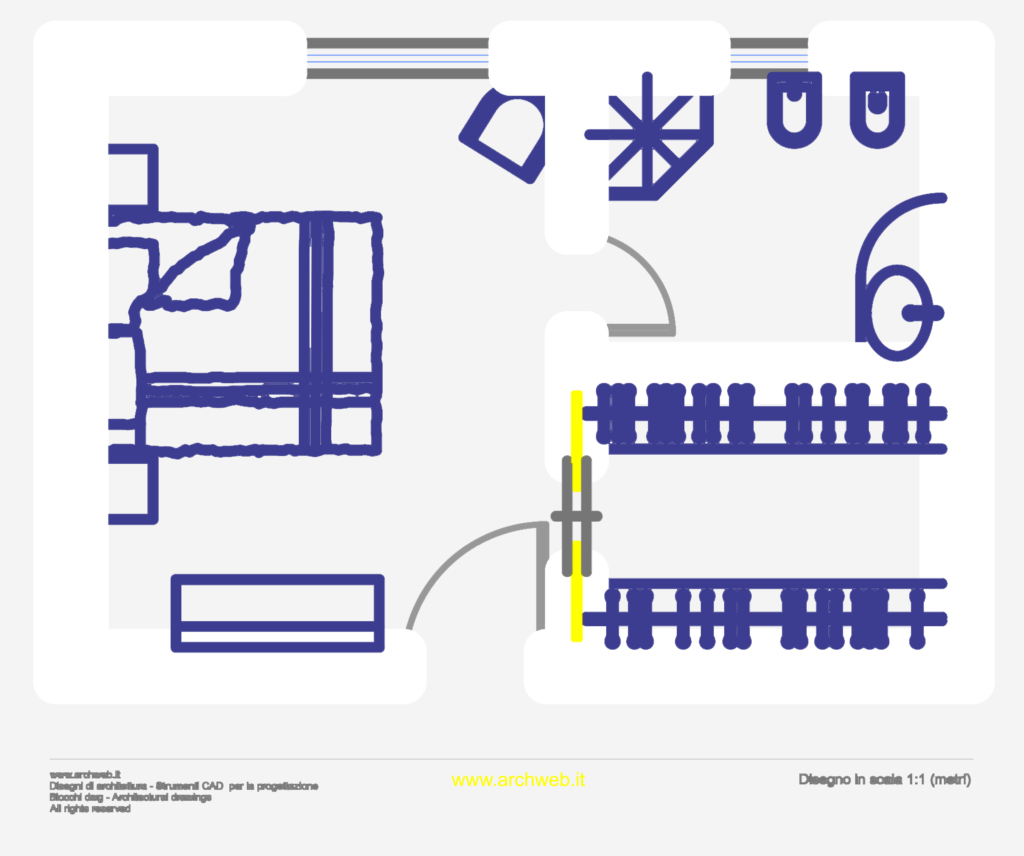 CAD floor plan showing a master bedroom with double bed and wardrobe next to a bathroom with bidet and toilet.