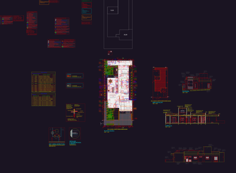 Architectural floor plan and section of a single-story house with garage and gourmet area.