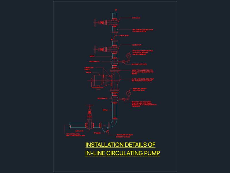 In-Line Circulating Pump Installation Detail with Valves and Gages