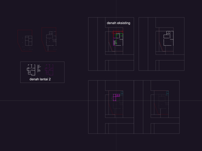 CAD floor plan for a residential house including a badminton court layout and Indonesian annotations.