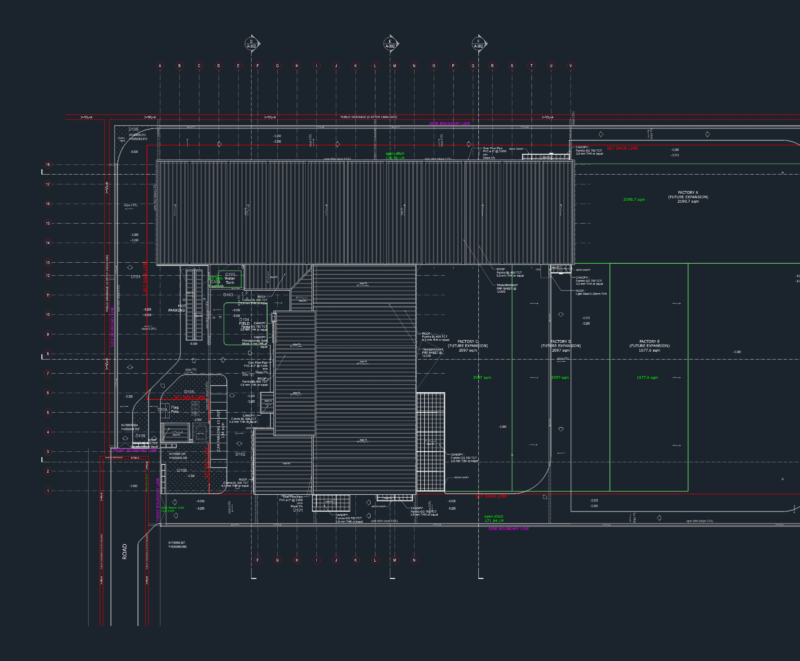 Steel factory site plan roof and floor layouts