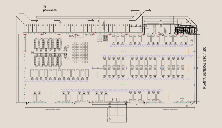 Architectural site plan and warehouse floor layout for a logistics center with parking and loading zones.