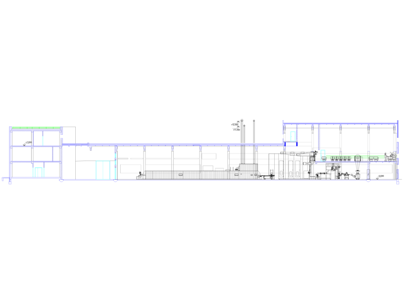Industrial Bakery Building Longitudinal Section CAD Drawing
