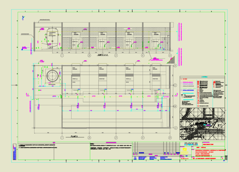 Industrial compressor room piping plan and section DWG