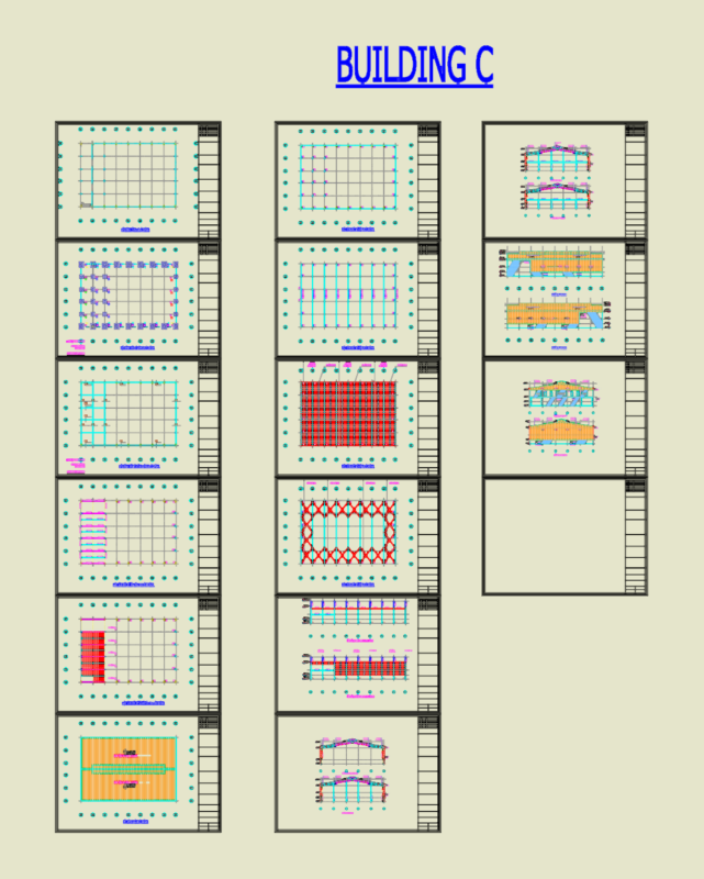 Industrial Factory Building C Layout with Structural Steel Details