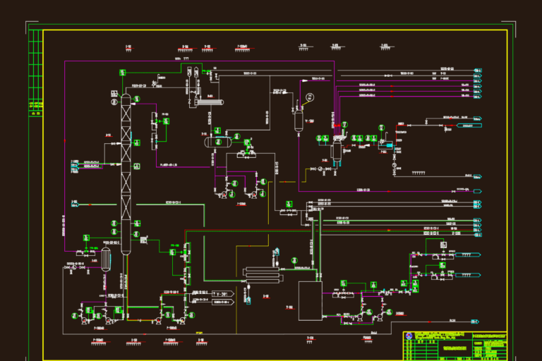 Piping and instrumentation diagram for an ethylene light tar process involving a distillation column and pumps.