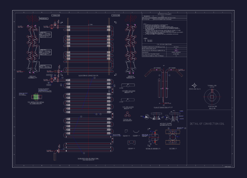 Convection Coil Assembly Elevation and Pipe Weld Details DWG