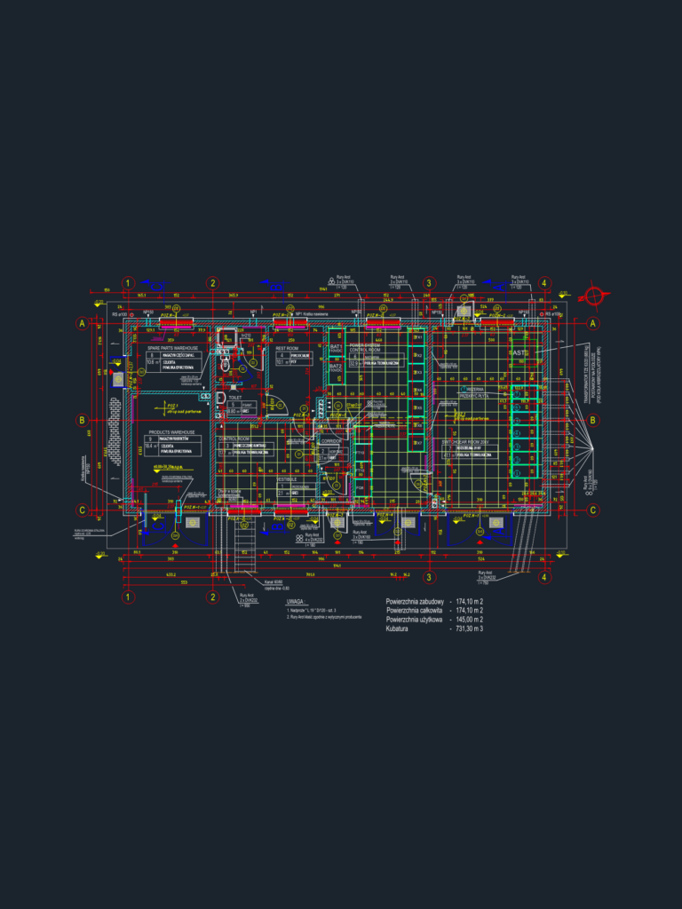 2D CAD drawing of a substation ground floor plan showing equipment rooms, warehouses, and corridor dimensions.