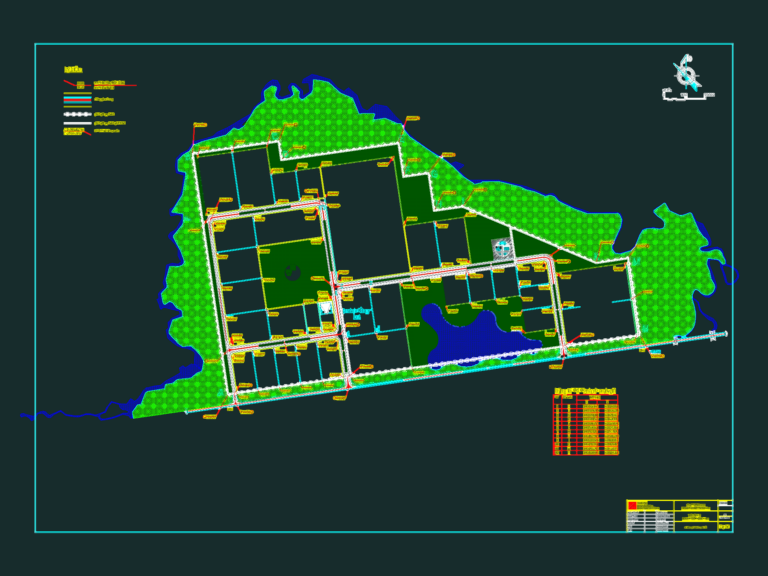 Technical site plan for an industrial zone with land plot boundaries and a large coordinate data table.