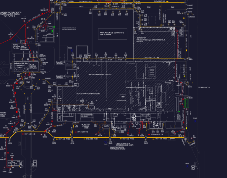 Technical CAD layout of an industrial wastewater treatment facility showing tank systems and piping networks.