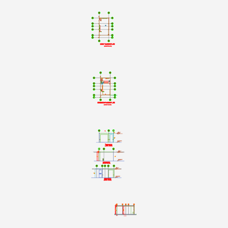 Floor plans, elevations, and sections for a two-story commercial kitchen and restaurant unit.