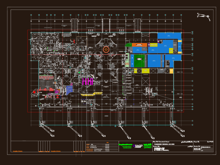 Boarding level summary plan for King Fahd International Airport passenger terminal showing gate zones and structural layout.