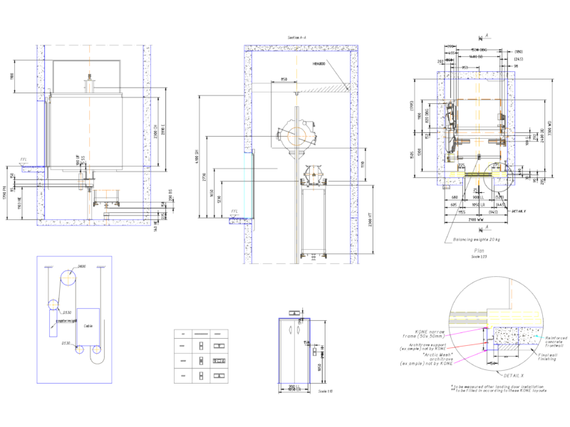 KONE Elevator Installation Section and Plan View Details