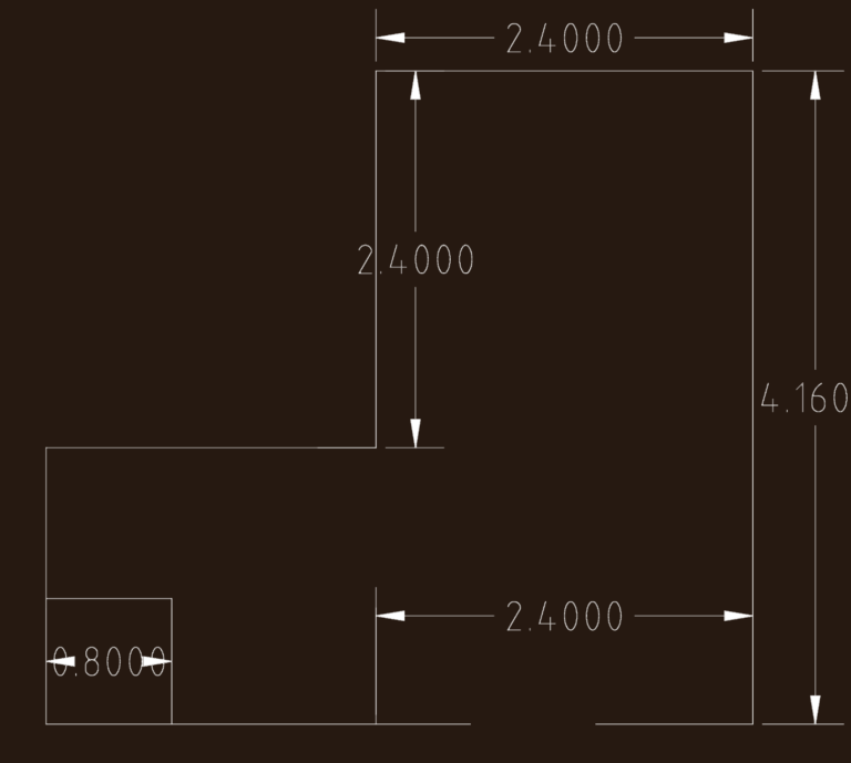 2D CAD drawing of an L-shaped profile with dimensions 2.4000 and 4.160.