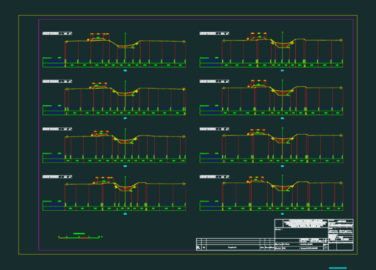 Eight irrigation canal cross-sections with excavation and embankment data for a civil project in Lampung, Indonesia.