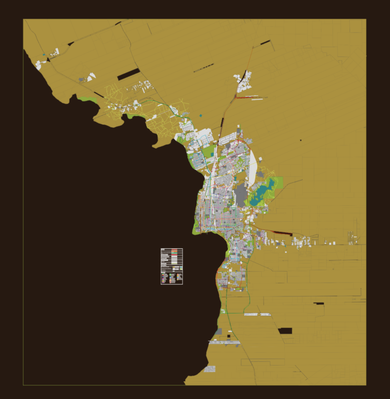 Detailed urban map of Laredo, Texas highlighting bike lanes, bus routes, and city parcels.