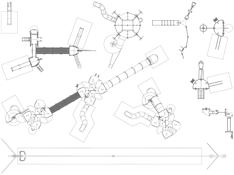 Large Childrens Playground Complex Layouts with Slides and Tunnels