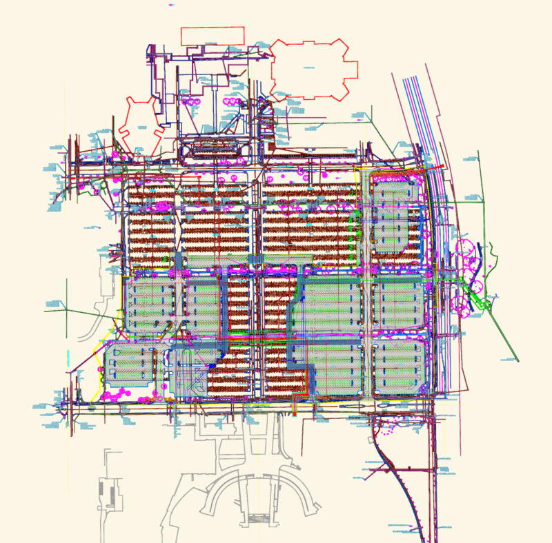 Large Scale Parking Lot Layout With Civil Utility Infrastructure
