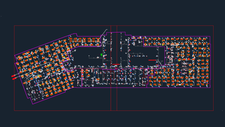 Detailed reflected ceiling plan for a large floor level with lighting fixtures and AC cassettes.
