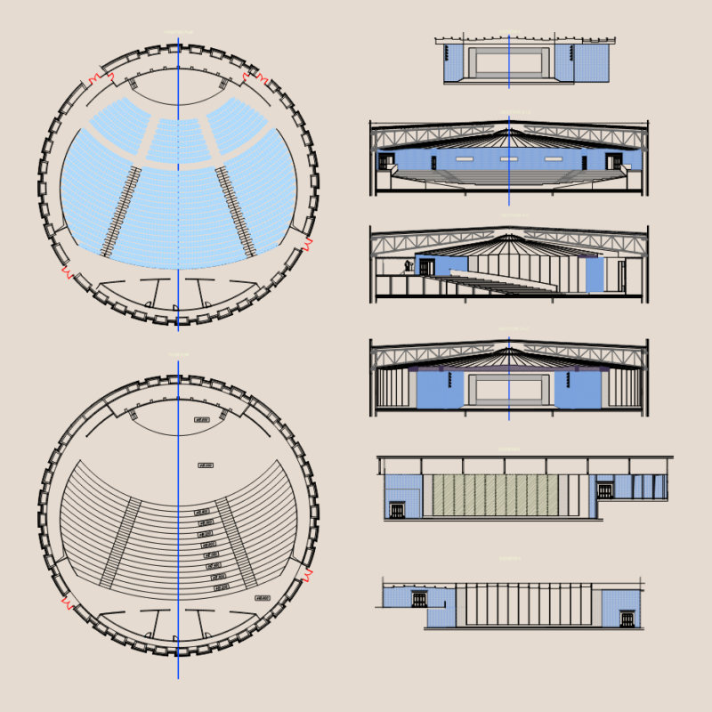 Circular Concert Hall Architectural Design Set