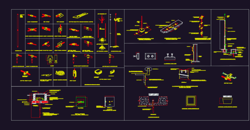 Lightning Protection System Details DWG with Air Terminals and Earth Pit Plans