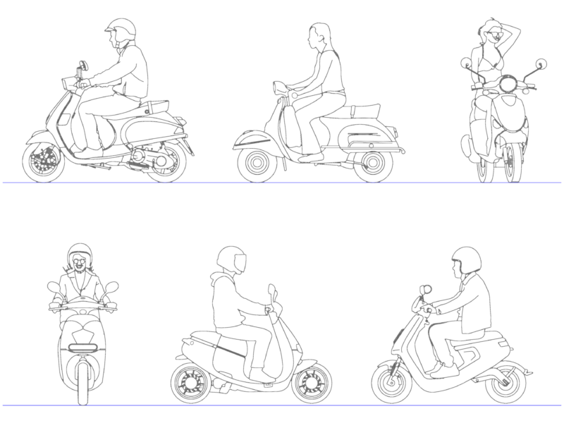London Scooter Driver Side & Front Elevation Blocks