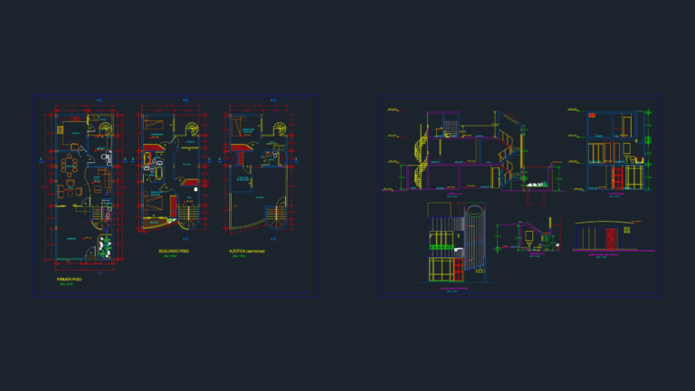 Architectural floor plans and sections for a furnished luxury hotel including primer piso and segundo piso.