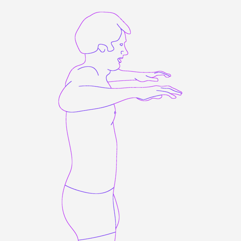 Side profile outline of a man in trunks with arms outstretched.