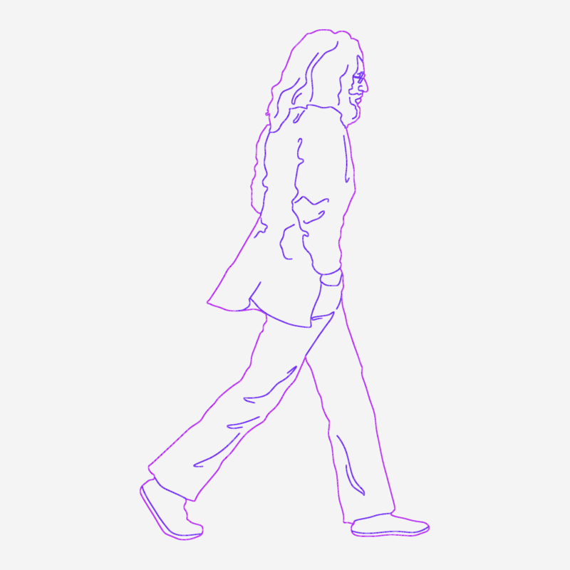 Male Figure with Beard and Long Hair Walking Profile View