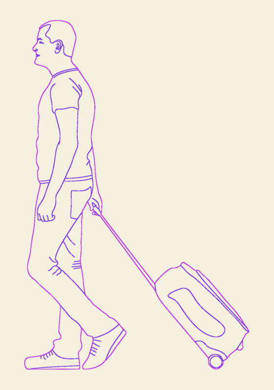 Man Dragging Rolling Suitcase Bag Side Elevation Block