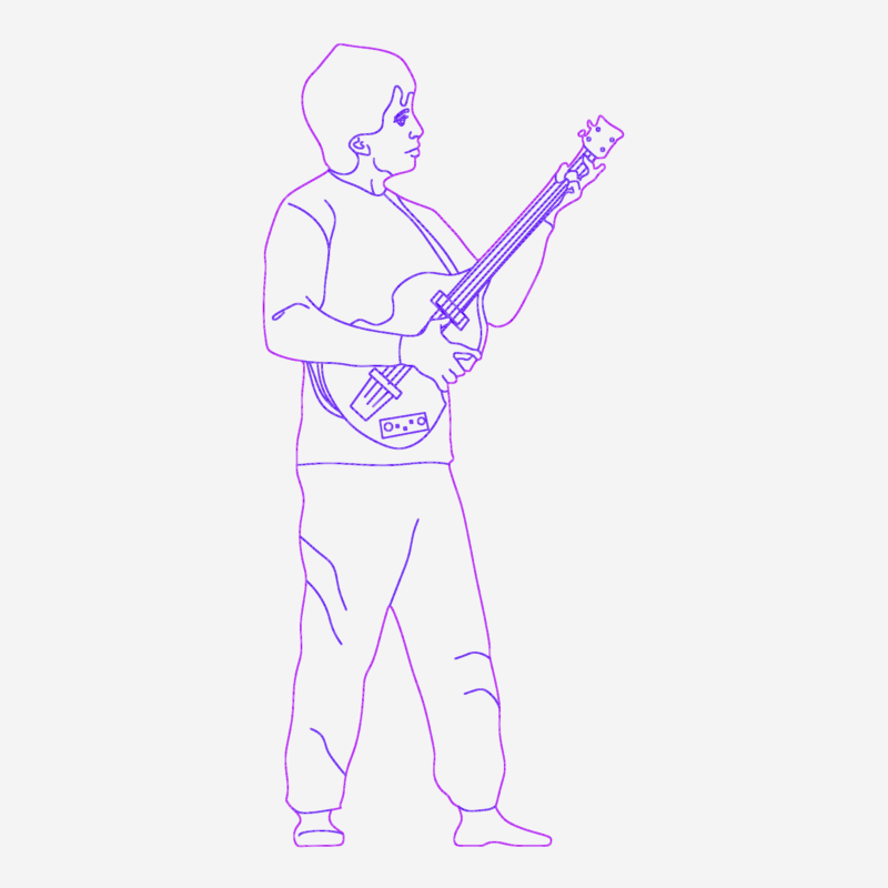Man Playing the Bass Guitar Silhouette Elevation Drawing