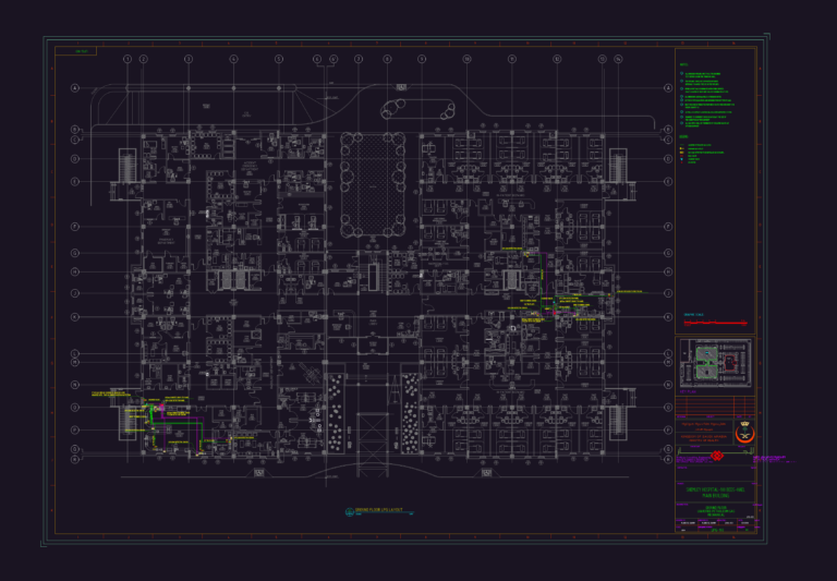 Technical CAD drawing showing LPG gas piping routes and equipment for a hospital ground floor layout.
