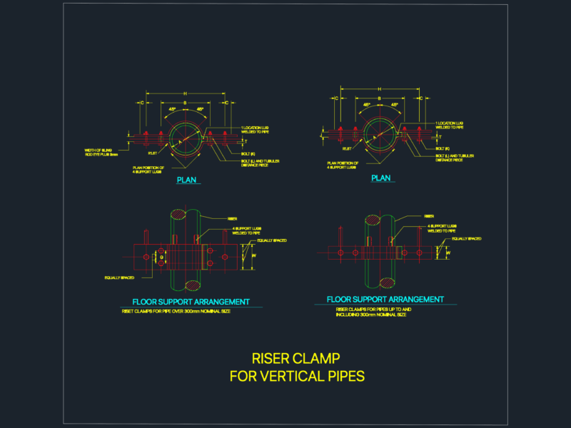 Pipe Riser Clamp Floor Support DWG Details