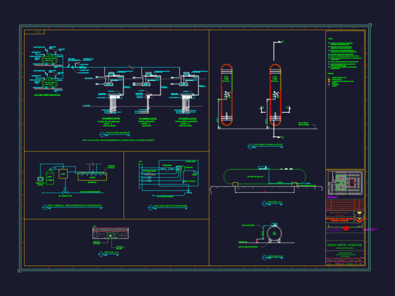 LPG system diagram and tank piping layout for a hospital project.