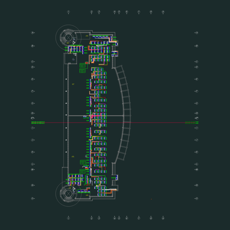 HVAC roof plan showing multiple condensing unit blocks and exhaust fan systems for a large commercial building.