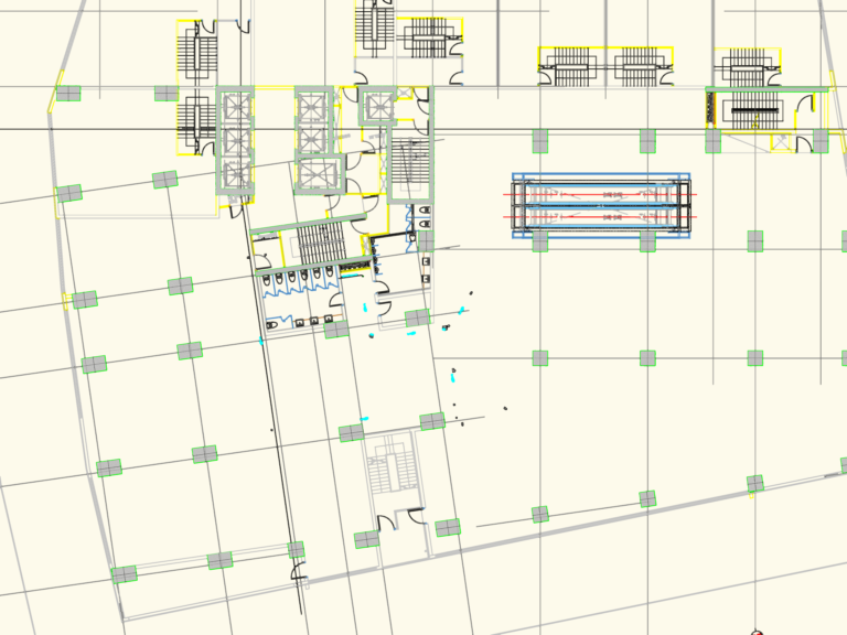 CAD floor plan showing water supply and drainage piping for a swimming pool facility.