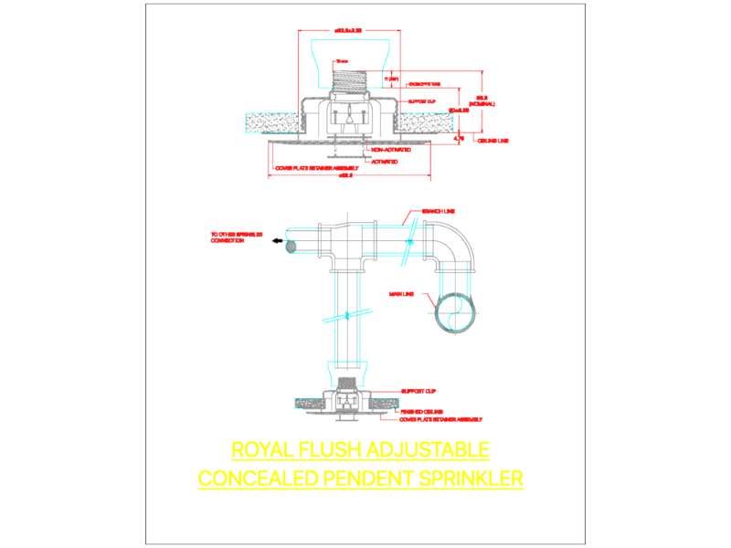 Royal Flush Adjustable Concealed Pendent Sprinkler Detail Section