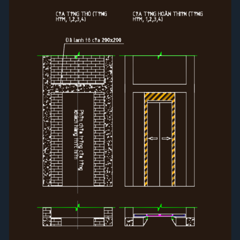 Architectural section and plan of an elevator shaft and door for a Marazzi passenger lift.