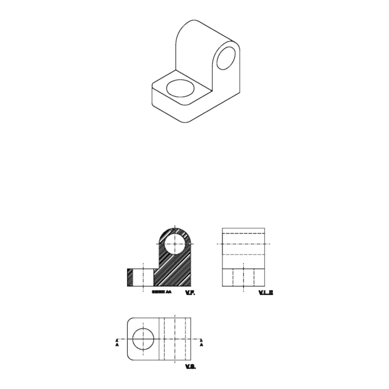 Mechanical Pivot Bracket CAD Block With Isometric View And Section Cut Detail