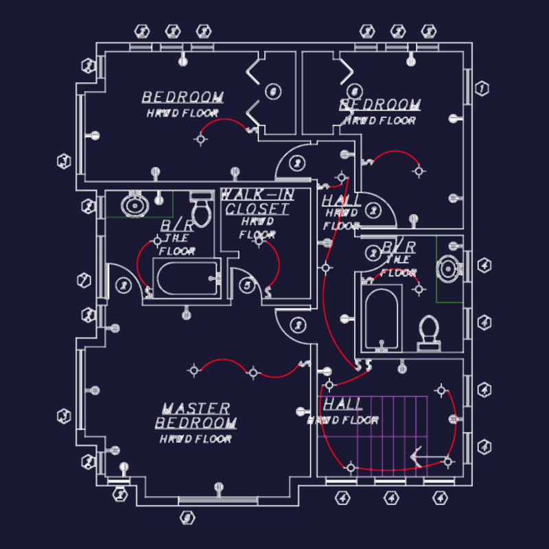 Metric Two-Story Residential House Floor Plan DWG With Electrical And Lighting Layouts