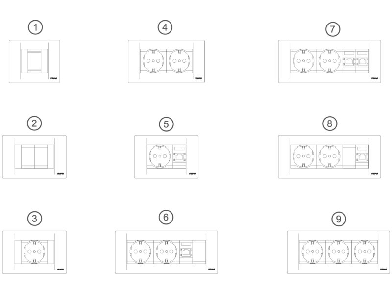 Milan Style Vimar Electrical Socket and Switch Blocks