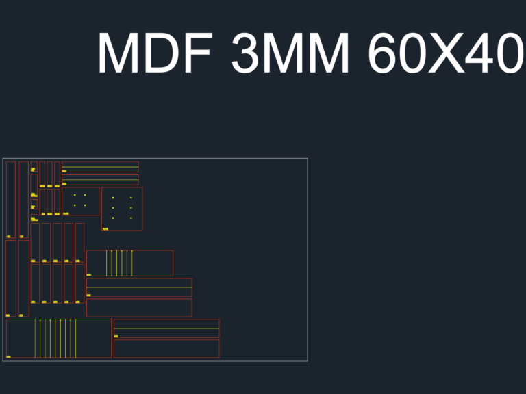 2D layout of parts for laser cutting a structural node model from 3mm MDF sheet.