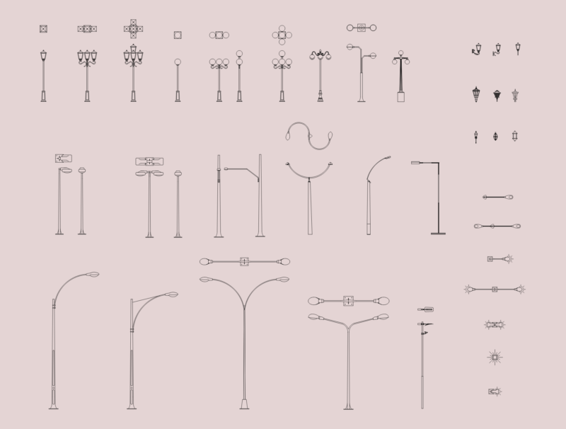 Modern and Classical Street Light Pole CAD Blocks