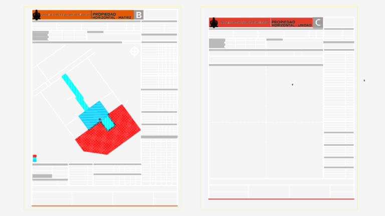 Official cadastral registration form showing property boundaries and site survey for a building in La Paz, Bolivia.