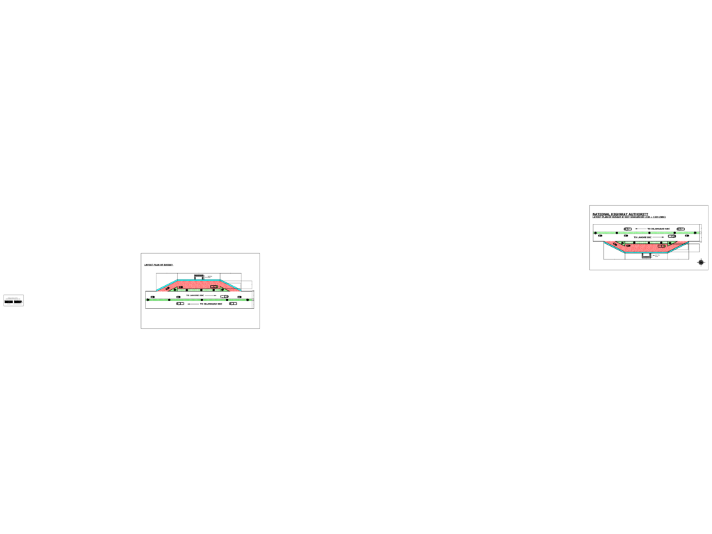 CAD layout plan and cross-section for a highway bus bay with a waiting shed and paving details.