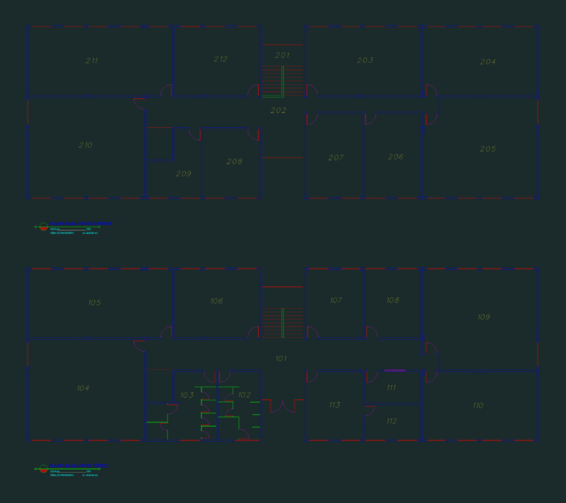 Two-Story Building Floor Plan DWG for AutoCAD