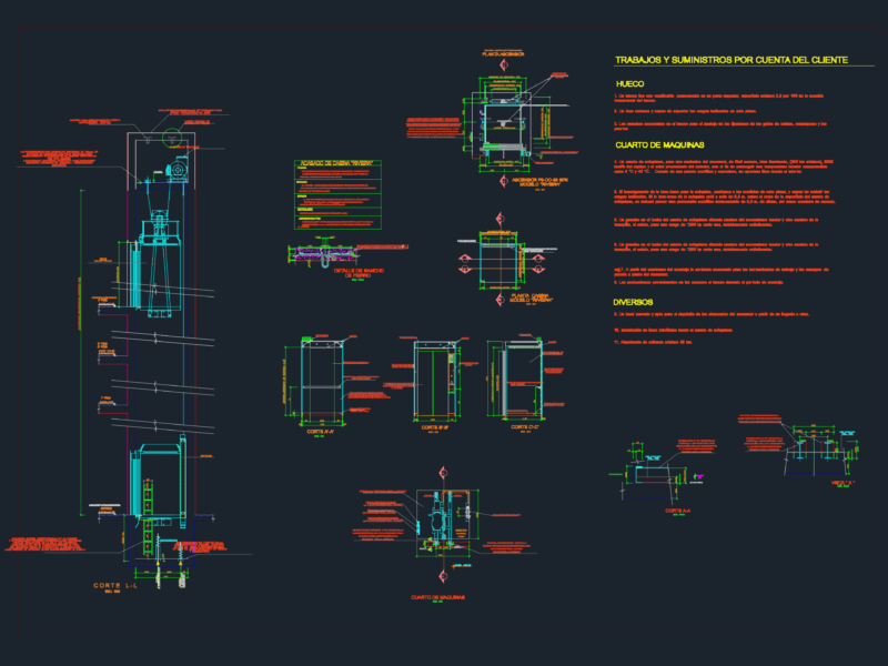 Otis Riviera Elevator Section and Machine Room Elevation Details